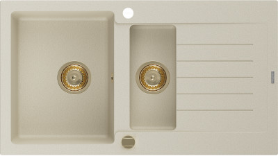 Mexen Matias  konyhai mosogató gránit 1,5 medence+csepegtetö+ pop up szifon  900 x 505 mm, beige, szifon  arany  - 6502901505-69-G 1,5 medencés