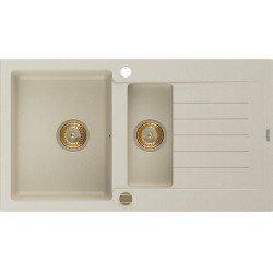 Mexen Matias  konyhai mosogató gránit 1,5 medence+csepegtetö+ pop up szifon  900 x 505 mm, beige, szifon  arany  - 6502901505-69-G 1,5 medencés 1,5 medencés 406959 Mexen