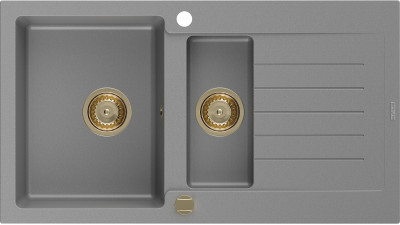 Mexen Matias  konyhai mosogató gránit 1,5 medence ociekaczem 900 x 505 mm, szürke , szifon  arany  - 6502901505-71-G 1,5 medencés