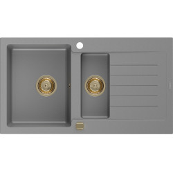Mexen Matias  konyhai mosogató gránit 1,5 medence ociekaczem 900 x 505 mm, szürke , szifon  arany  - 6502901505-71-G 1,5 medencés 1,5 medencés 406959 Mexen