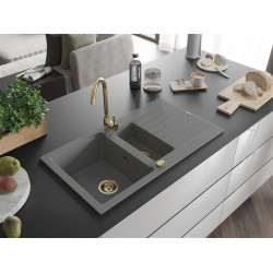 Mexen Matias  konyhai mosogató gránit 1,5 medence ociekaczem 900 x 505 mm, szürke , szifon  arany  - 6502901505-71-G 1,5 medencés 1,5 medencés 406959 Mexen