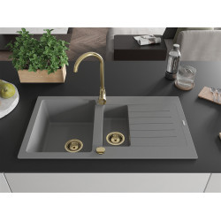 Mexen Matias  konyhai mosogató gránit 1,5 medence ociekaczem 900 x 505 mm, szürke , szifon  arany  - 6502901505-71-G 1,5 medencés