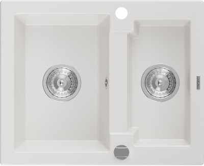 Mexen Carlos  konyhai mosogató gránit 1,5  medence+ pop up szifon 582 x 475 mm, fehér , szifon   króm - 6518581500-20 1,5 medencés