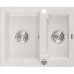 Mexen Carlos  konyhai mosogató gránit 1,5  medence+ pop up szifon 582 x 475 mm, fehér , szifon   króm - 6518581500-20 1,5 medencés 1,5 medencés 406959 Mexen