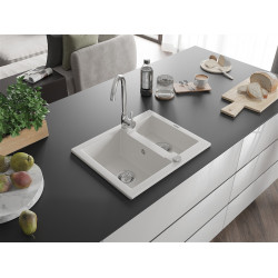 Mexen Carlos  konyhai mosogató gránit 1,5  medence+ pop up szifon 582 x 475 mm, fehér , szifon   króm - 6518581500-20 1,5 medencés 1,5 medencés 406959 Mexen