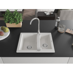 Mexen Carlos  konyhai mosogató gránit 1,5  medence+ pop up szifon 582 x 475 mm, fehér , szifon   króm - 6518581500-20 1,5 medencés