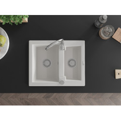 Mexen Carlos  konyhai mosogató gránit 1,5  medence+ pop up szifon 582 x 475 mm, fehér , szifon   króm - 6518581500-20 1,5 medencés
