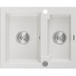 Mexen Carlos  konyhai mosogató gránit 1,5  medence+ pop up szifon 582 x 475 mm, fehér , szifon   króm - 6518581500-20 1,5 medencés 1,5 medencés 406959 Mexen