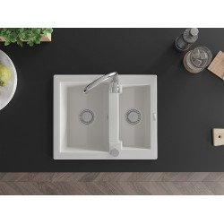 Mexen Carlos  konyhai mosogató gránit 1,5  medence+ pop up szifon 582 x 475 mm, fehér , szifon   króm - 6518581500-20 1,5 medencés