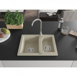Mexen Carlos  konyhai mosogató gránit 1,5  medence+ pop up szifon 582 x 475 mm, beige, szifon   króm - 6518581500-69 1,5 medencés
