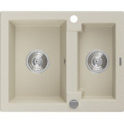 Mexen Carlos  konyhai mosogató gránit 1,5  medence+ pop up szifon 582 x 475 mm, beige, szifon   króm - 6518581500-69 1,5 medencés 1,5 medencés 406959 Mexen