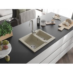Mexen Carlos  konyhai mosogató gránit 1,5  medence+ pop up szifon 582 x 475 mm, beige, szifon   króm - 6518581500-69 1,5 medencés 1,5 medencés 406959 Mexen
