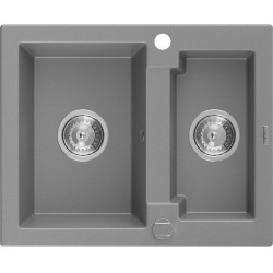 Mexen Carlos  konyhai mosogató gránit 1,5  medence+ pop up szifon 582 x 475 mm, szürke , szifon   króm - 6518581500-71 1,5 medencés 1,5 medencés 406959 Mexen