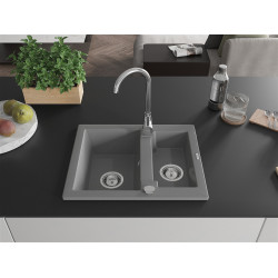 Mexen Carlos  konyhai mosogató gránit 1,5  medence+ pop up szifon 582 x 475 mm, szürke , szifon   króm - 6518581500-71 1,5 medencés