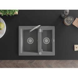 Mexen Carlos  konyhai mosogató gránit 1,5  medence+ pop up szifon 582 x 475 mm, szürke , szifon   króm - 6518581500-71 1,5 medencés