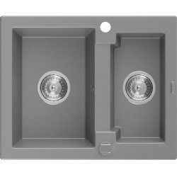 Mexen Carlos  konyhai mosogató gránit 1,5  medence+ pop up szifon 582 x 475 mm, szürke , szifon   króm - 6518581500-71 1,5 medencés 1,5 medencés 406959 Mexen