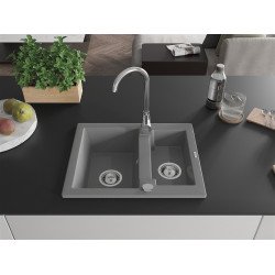 Mexen Carlos  konyhai mosogató gránit 1,5  medence+ pop up szifon 582 x 475 mm, szürke , szifon   króm - 6518581500-71 1,5 medencés
