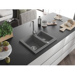 Mexen Carlos  konyhai mosogató gránit 1,5  medence+ pop up szifon 582 x 475 mm, szürke , szifon   króm - 6518581500-71 1,5 medencés 1,5 medencés 406959 Mexen