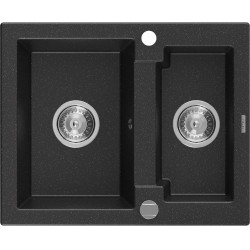 Mexen Carlos  konyhai mosogató gránit 1,5  medence+ pop up szifon 582 x 475 mm, fekete / króm, szifon   króm - 6518581500-73 1,5 medencés 1,5 medencés 406959 Mexen