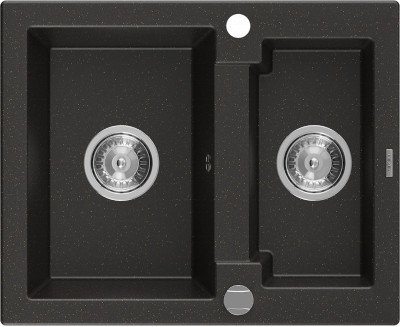 Mexen Carlos  konyhai mosogató gránit 1,5  medence+ pop up szifon 582 x 475 mm, fekete / arany, szifon   króm - 6518581500-75 1,5 medencés