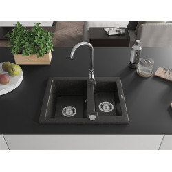 Mexen Carlos  konyhai mosogató gránit 1,5  medence+ pop up szifon 582 x 475 mm, fekete / arany, szifon   króm - 6518581500-75 1,5 medencés