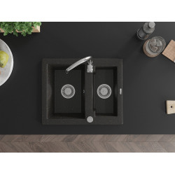 Mexen Carlos  konyhai mosogató gránit 1,5  medence+ pop up szifon 582 x 475 mm, fekete / arany, szifon   króm - 6518581500-75 1,5 medencés