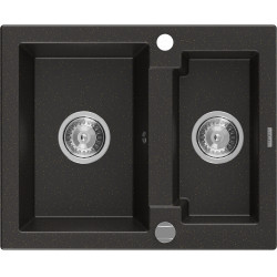 Mexen Carlos  konyhai mosogató gránit 1,5  medence+ pop up szifon 582 x 475 mm, fekete / arany, szifon   króm - 6518581500-75 1,5 medencés 1,5 medencés 406959 Mexen