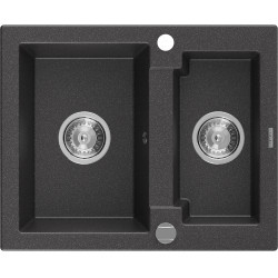 Mexen Carlos  konyhai mosogató gránit 1,5  medence+ pop up szifon 582 x 475 mm, fekete köhatasu, szifon   króm - 6518581500-76 1,5 medencés 1,5 medencés 406959 Mexen