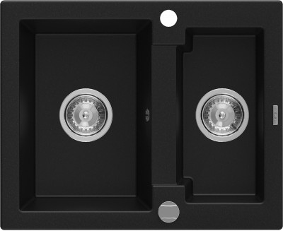 Mexen Carlos  konyhai mosogató gránit 1,5  medence+ pop up szifon 582 x 475 mm, fekete , szifon   króm - 6518581500-77 1,5 medencés