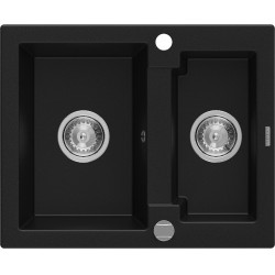 Mexen Carlos  konyhai mosogató gránit 1,5  medence+ pop up szifon 582 x 475 mm, fekete , szifon   króm - 6518581500-77 1,5 medencés 1,5 medencés 406959 Mexen