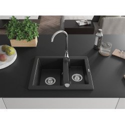 Mexen Carlos  konyhai mosogató gránit 1,5  medence+ pop up szifon 582 x 475 mm, fekete , szifon   króm - 6518581500-77 1,5 medencés