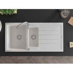 Mexen Andres  konyhai mosogató gránit 1,5 medence+csepegtetö+ pop up szifon  1000 x 500 mm, fehér  - 6515101510-20 1,5 medencés