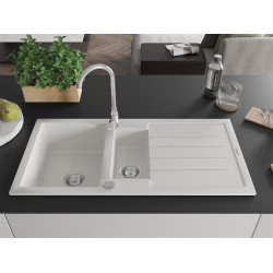 Mexen Andres  konyhai mosogató gránit 1,5 medence+csepegtetö+ pop up szifon  1000 x 500 mm, fehér  - 6515101510-20 1,5 medencés