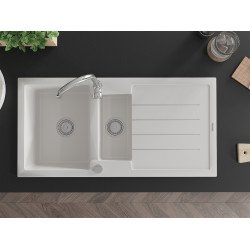 Mexen Andres  konyhai mosogató gránit 1,5 medence+csepegtetö+ pop up szifon  1000 x 500 mm, fehér  - 6515101510-20 1,5 medencés