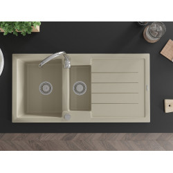 Mexen Andres  konyhai mosogató gránit 1,5 medence+csepegtetö+ pop up szifon  1000 x 500 mm, beige - 6515101510-69 1,5 medencés