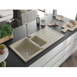 Mexen Andres  konyhai mosogató gránit 1,5 medence+csepegtetö+ pop up szifon  1000 x 500 mm, beige - 6515101510-69 1,5 medencés 1,5 medencés 406959 Mexen