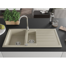 Mexen Andres  konyhai mosogató gránit 1,5 medence+csepegtetö+ pop up szifon  1000 x 500 mm, beige - 6515101510-69 1,5 medencés