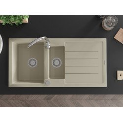 Mexen Andres  konyhai mosogató gránit 1,5 medence+csepegtetö+ pop up szifon  1000 x 500 mm, beige - 6515101510-69 1,5 medencés