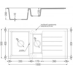 Mexen Andres  konyhai mosogató gránit 1,5 medence+csepegtetö+ pop up szifon  1000 x 500 mm, beige - 6515101510-69 1,5 medencés