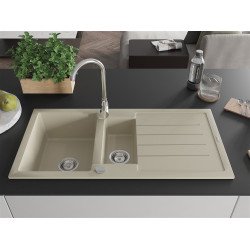 Mexen Andres  konyhai mosogató gránit 1,5 medence+csepegtetö+ pop up szifon  1000 x 500 mm, beige - 6515101510-69 1,5 medencés