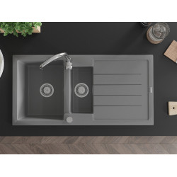 Mexen Andres  konyhai mosogató gránit 1,5 medence+csepegtetö+ pop up szifon  1000 x 500 mm, szürke  - 6515101510-71 1,5 medencés