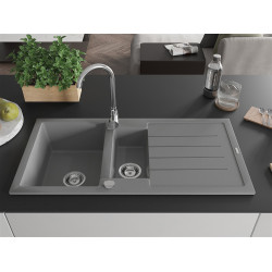 Mexen Andres  konyhai mosogató gránit 1,5 medence+csepegtetö+ pop up szifon  1000 x 500 mm, szürke  - 6515101510-71 1,5 medencés