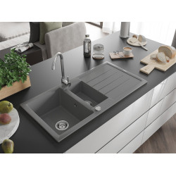 Mexen Andres  konyhai mosogató gránit 1,5 medence+csepegtetö+ pop up szifon  1000 x 500 mm, szürke  - 6515101510-71 1,5 medencés 1,5 medencés 406959 Mexen