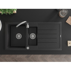 Mexen Andres  konyhai mosogató gránit 1,5 medence+csepegtetö+ pop up szifon  1000 x 500 mm, fekete / króm - 6515101510-73 1,5 medencés