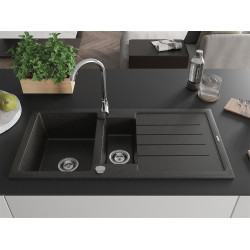 Mexen Andres  konyhai mosogató gránit 1,5 medence+csepegtetö+ pop up szifon  1000 x 500 mm, fekete / arany - 6515101510-75 1,5 medencés