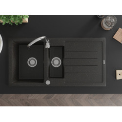 Mexen Andres  konyhai mosogató gránit 1,5 medence+csepegtetö+ pop up szifon  1000 x 500 mm, fekete / arany - 6515101510-75 1,5 medencés