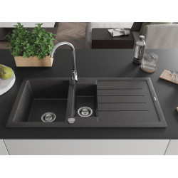 Mexen Andres  konyhai mosogató gránit 1,5 medence+csepegtetö+ pop up szifon  1000 x 500 mm, fekete köhatasu - 6515101510-76 1,5 medencés