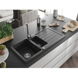 Mexen Andres  konyhai mosogató gránit 1,5 medence+csepegtetö+ pop up szifon  1000 x 500 mm, fekete köhatasu - 6515101510-76 1,5 medencés 1,5 medencés 406959 Mexen