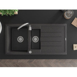 Mexen Andres  konyhai mosogató gránit 1,5 medence+csepegtetö+ pop up szifon  1000 x 500 mm, fekete köhatasu - 6515101510-76 1,5 medencés
