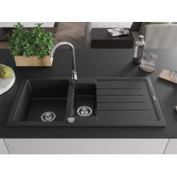 Mexen Andres  konyhai mosogató gránit 1,5 medence+csepegtetö+ pop up szifon  1000 x 500 mm, fekete  - 6515101510-77 1,5 medencés